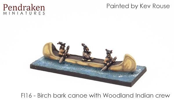 Birch bark canoe with Woodland Indian crew