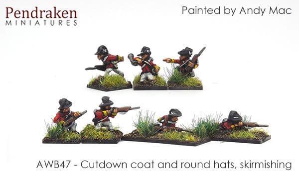 Cutdown coat and round hats, skirmishing