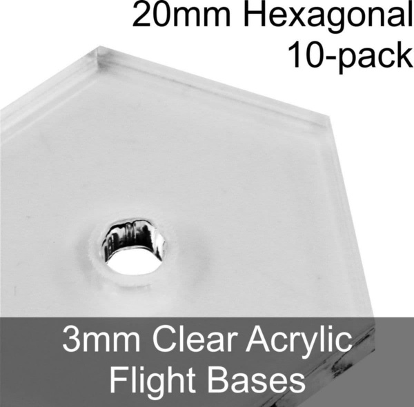 Flight Bases, Hexagonal, 20mm, 3mm Clear (10)