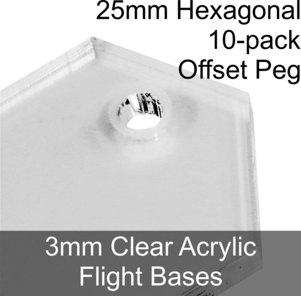 Flight Bases, Hexagonal, 25mm (Offset Peg), 3mm Clear (10)