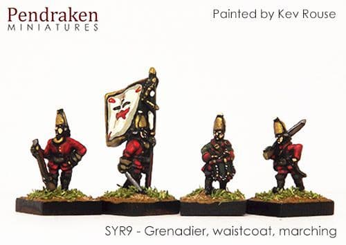 Grenadier in waistcoat, marching