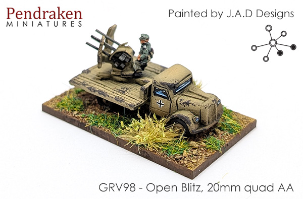 Pendraken 10mm WWII German Opel Blitz 20mm Quad AA With Crew Pendraken 10mm WWII German Opel Blitz 20mm Quad AA With Crew
