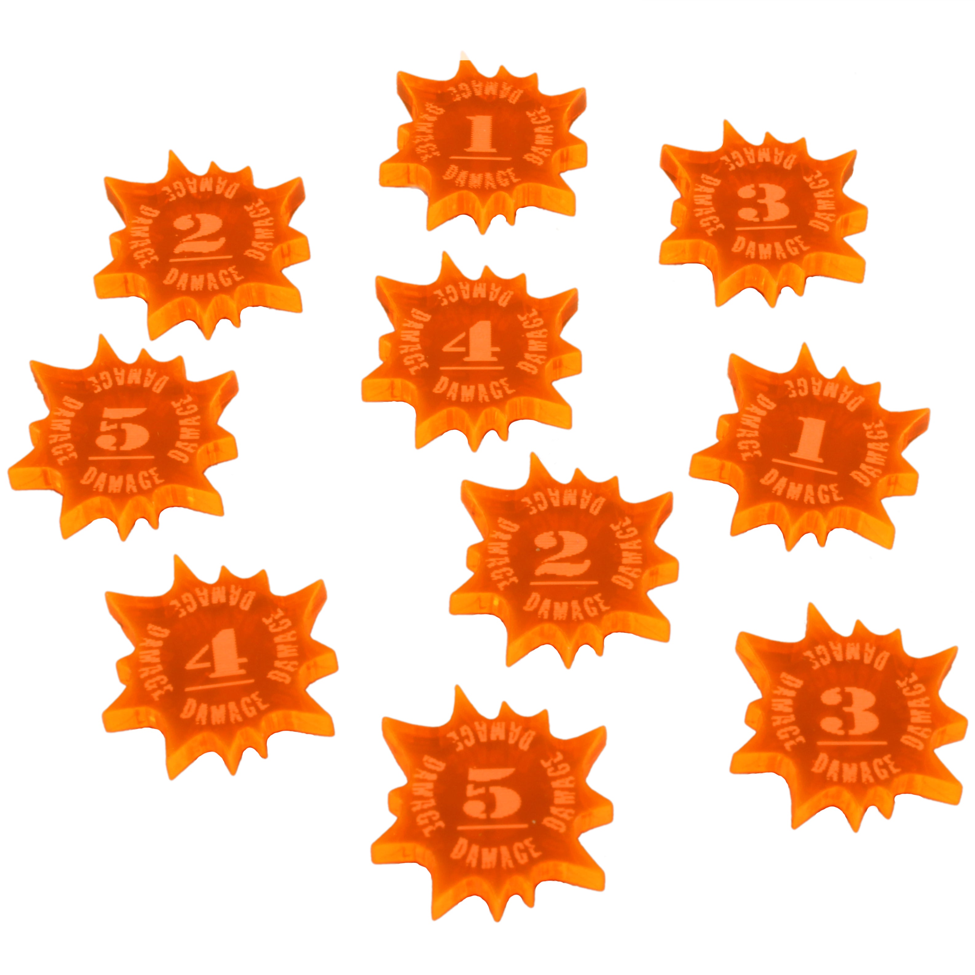 Explosive Damage Tokens Numbered 1-5 Fluorescent Orange 10