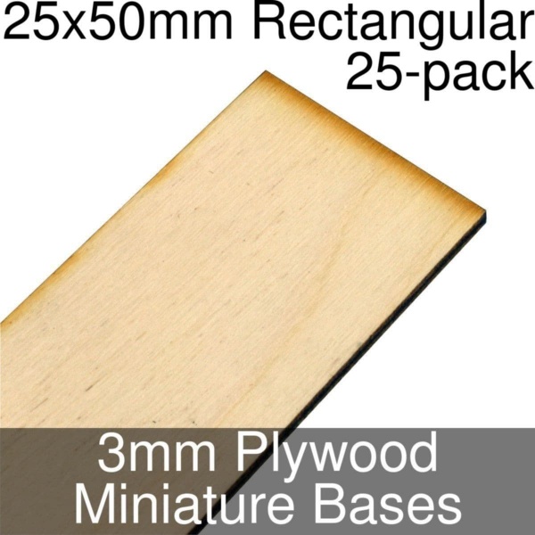 Miniature Bases, Rectangular, 25x50mm, 3mm Plywood (25)