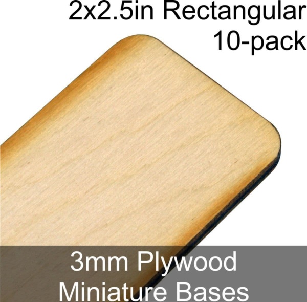 Miniature Bases, Rectangular, 2x2.5in (Rounded Corners), 3mm Plywood (10)
