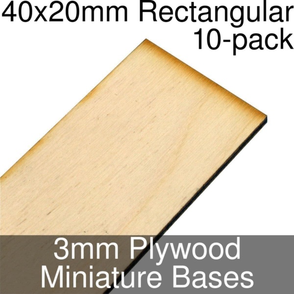 Miniature Bases, Rectangular, 40x20mm, 3mm Plywood (10)