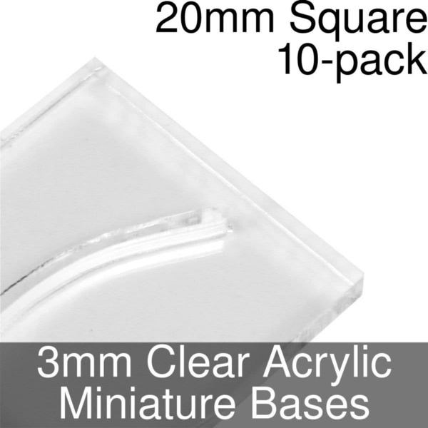 Miniature Bases, Square, 20mm (Paper Mini Slot), 3mm Clear (10)