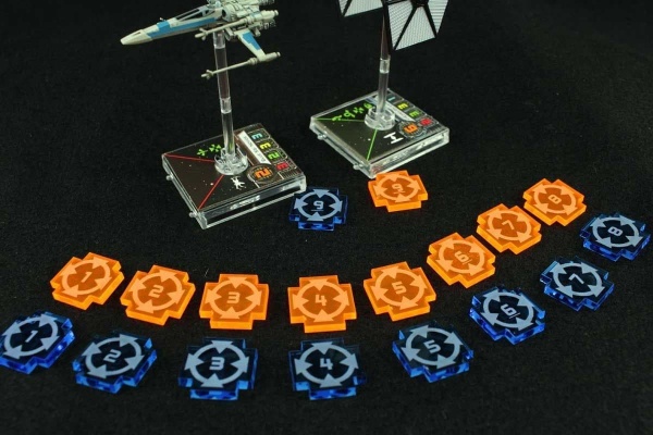 Space Fighter Target Lock Token Set #1-9, Fluorescent Blue & Orange (18)