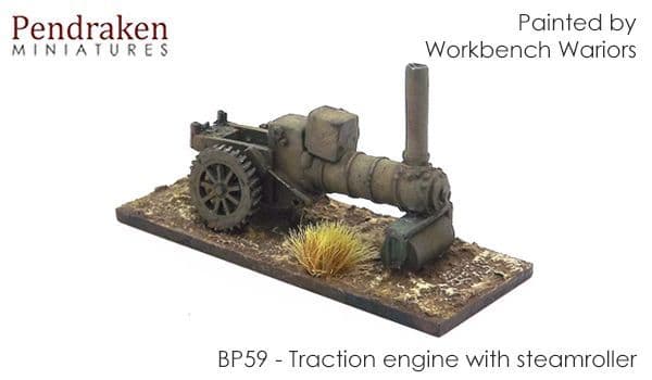 Traction engine with steamroller