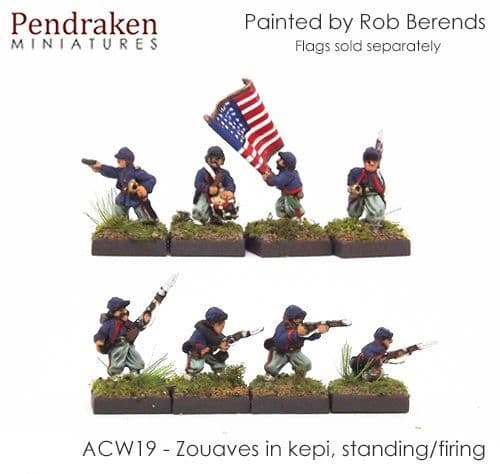 Zouaves in kepi, standing/firing inc. command